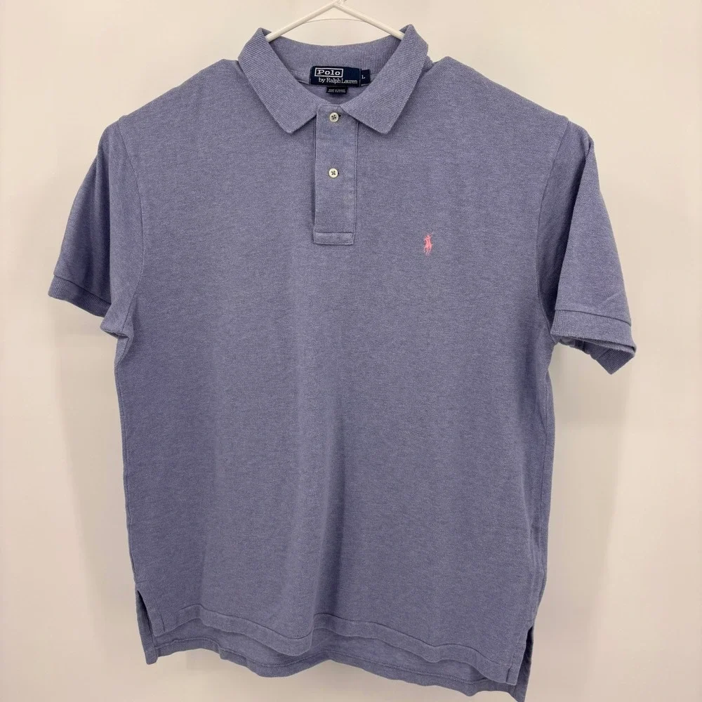 VTG Polo Ralph Lauren Polo Shirt Mens L Purple EUC Short Sleeve Pique Cotton